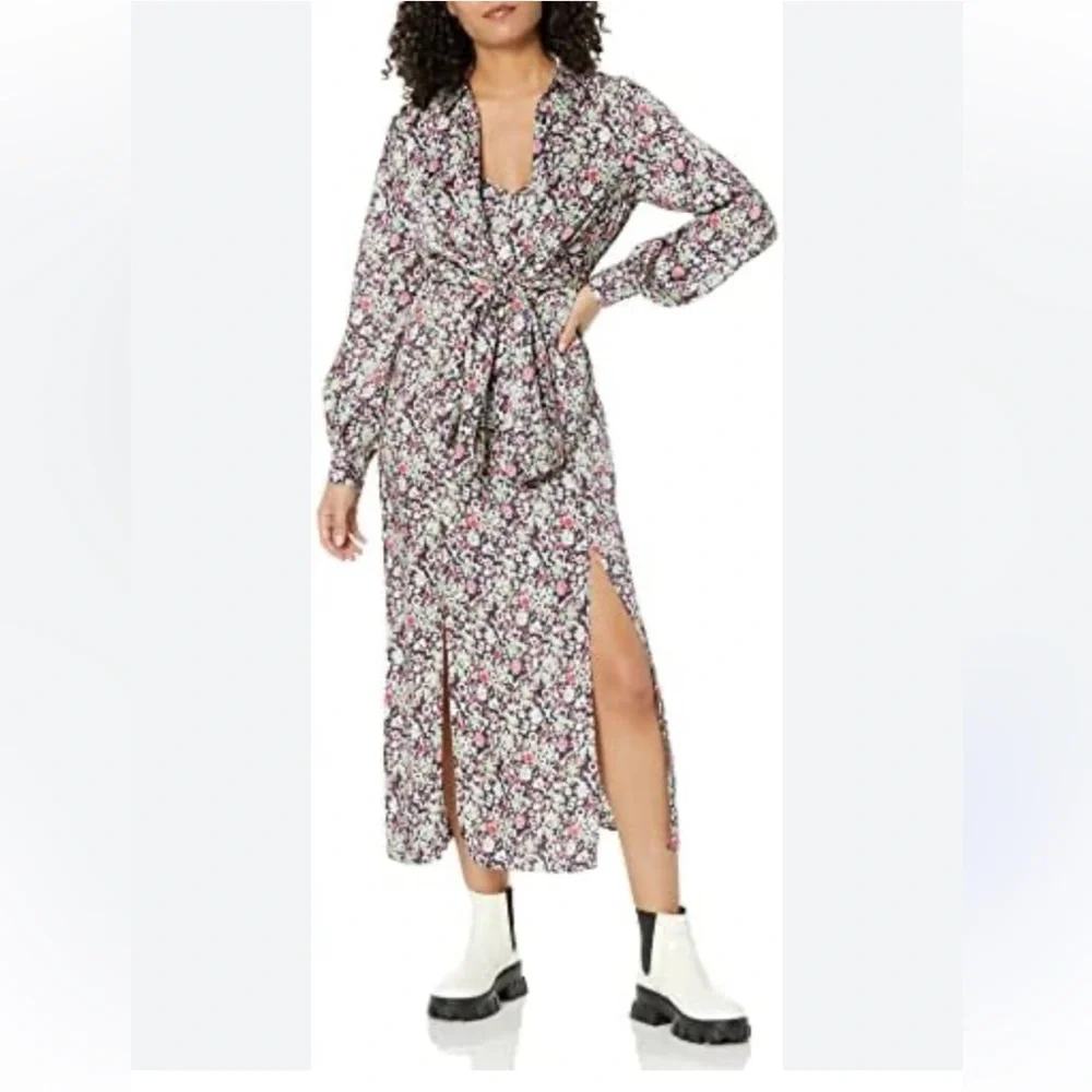 Cinq a Sept - Quin Floral Tie Midi Dress - size 6 - Layered Look, long Sleeve - Picture 13 of 15